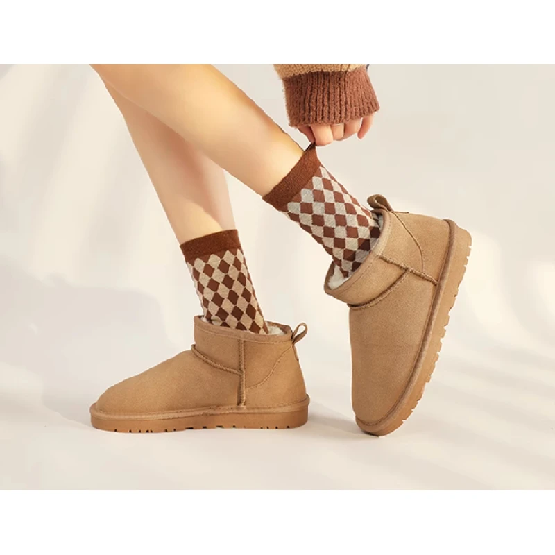 2025 novas botas de neve de camurça feminina – botas de tornozelo de plataforma grossa com forro de lã, sapatos quentes de inverno antiderrapantes