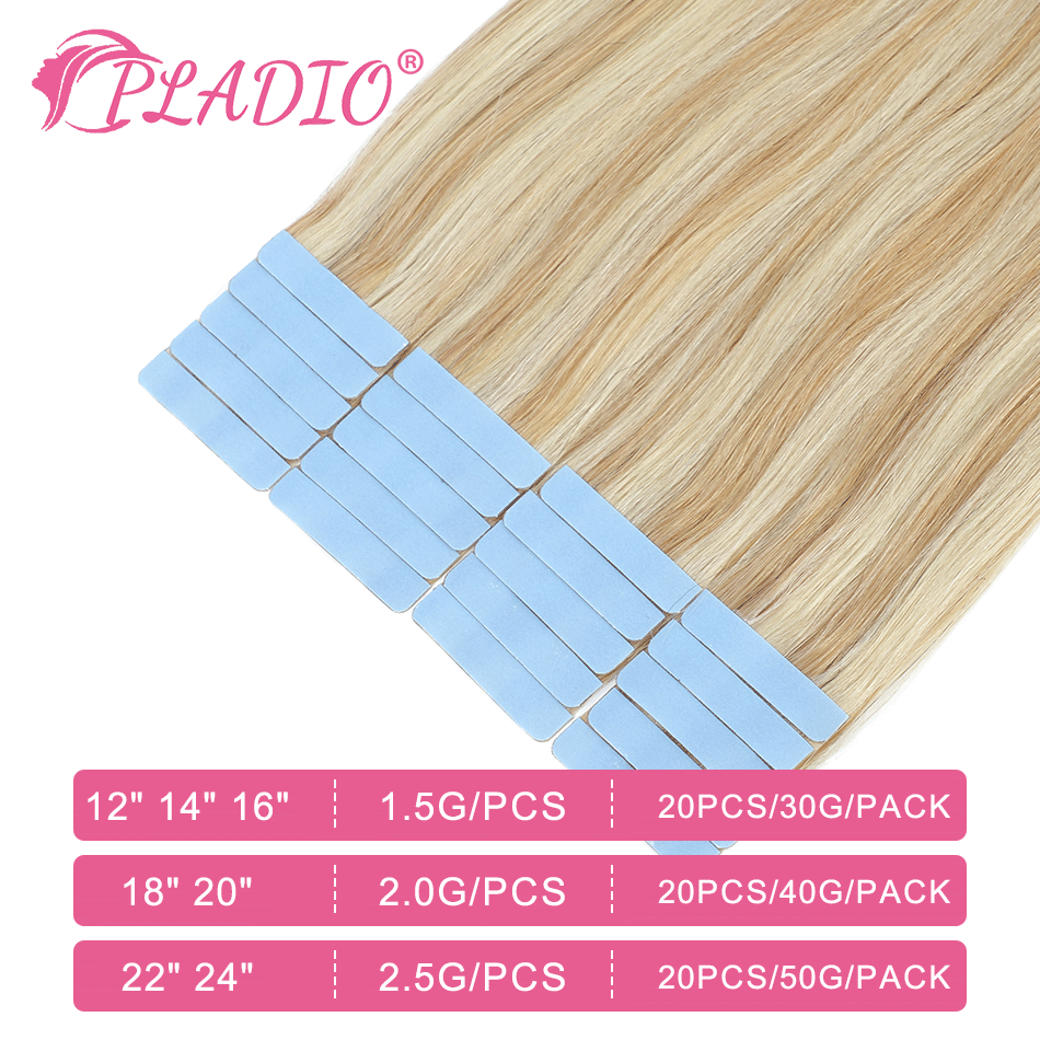PLADIO เทปต่อผมมนุษย์ผมธรรมชาติผมยุโรปตรงสีบลอนด์ Weft กาว Remy Hair Extension