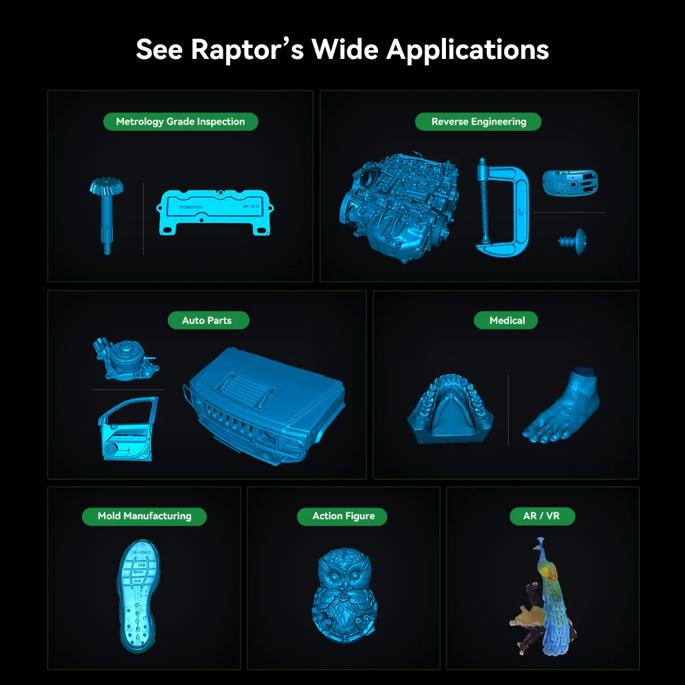 Creality 3D Scanner CR-Scan Raptor Atualização 0,02 mm Precisão de Metologia Luz Azul/NIR Modo Duplo Anti-vibração 60fps Digitalização