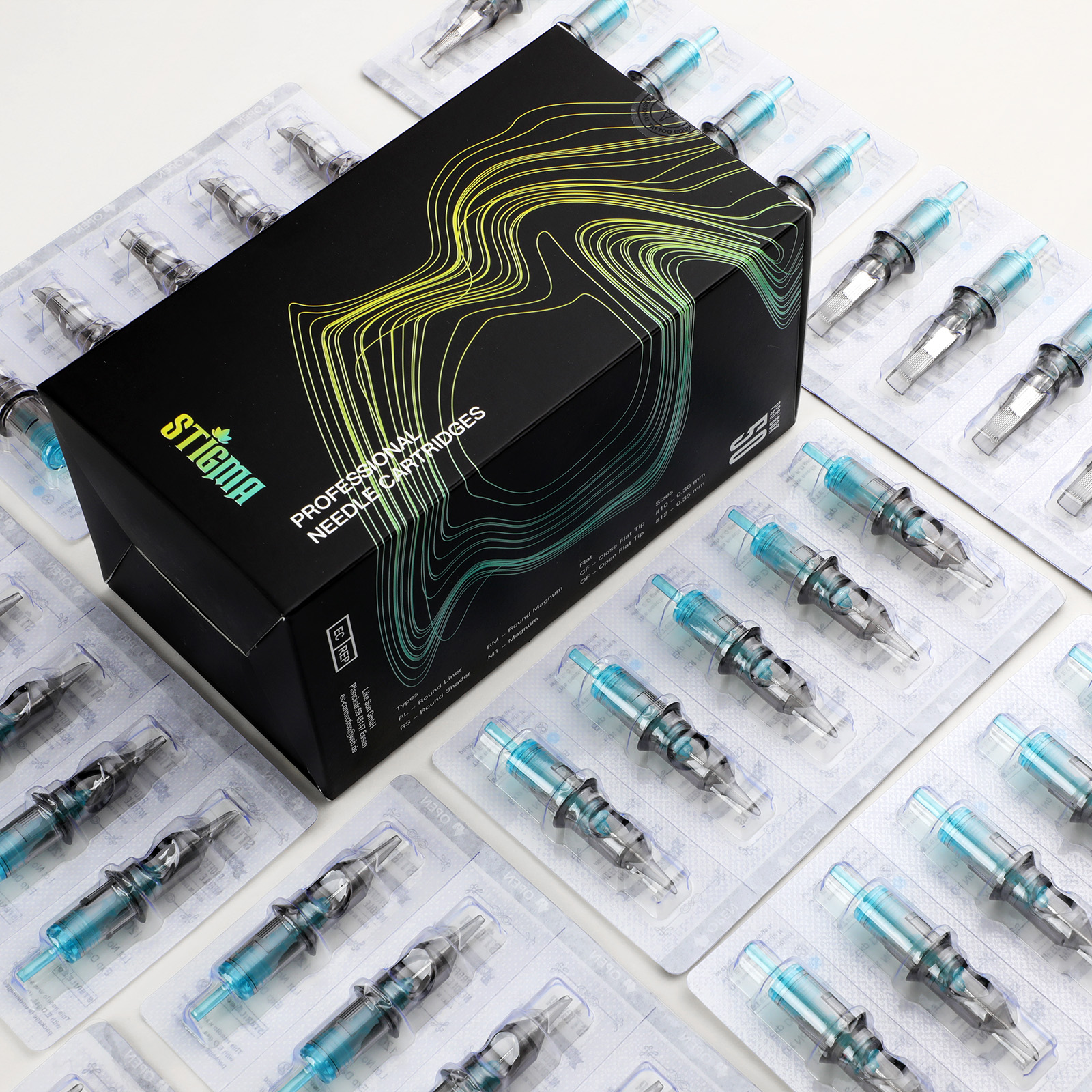 STIGMA 50 Uds cartucho de aguja de tatuaje de alta calidad RL 0,3/0,35 MM azul desechable profesional esterilizado suministro de tatuaje de seguridad