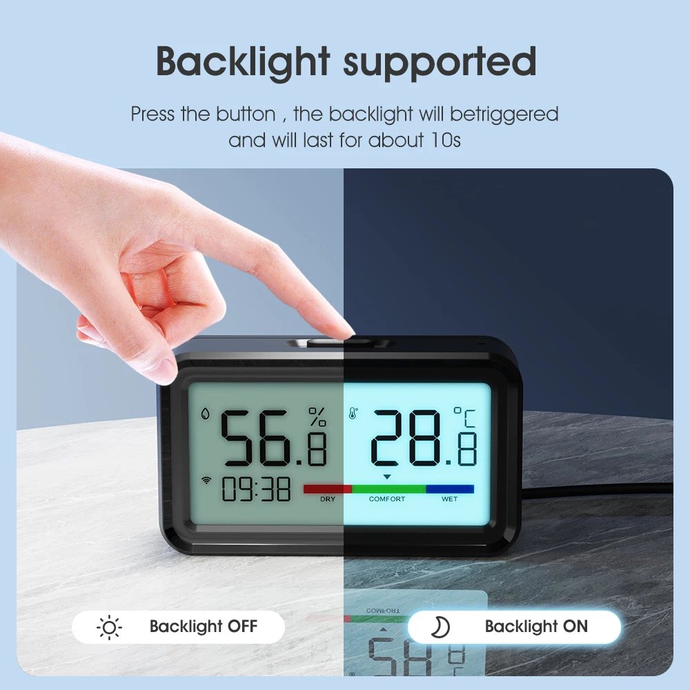 Tuya Zigbee-Sensor de temperatura y humedad, dispositivo con retroiluminación, aplicación Smart Life, higrómetro, termómetro, funciona con Alexa y Google