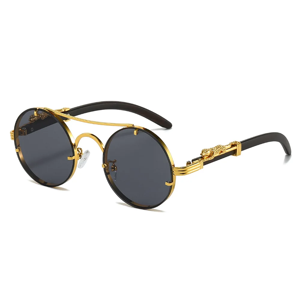 Gafas de sol redondas Vintage para hombre y mujer, gafas informales de Metal con diseño de guepardo de diseñador de marca de lujo UV400