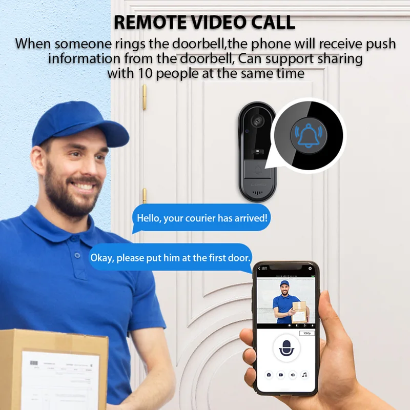 Tuya Campainha Inteligente Com Câmera Sem Fio HD Video Intercom Camera Night Visual À Prova D' Água Por Sino Para Smart Home Security Cam