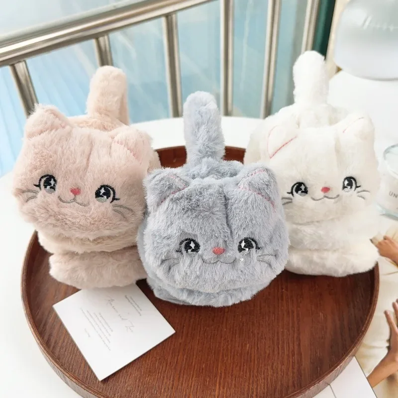 Orejeras de gato de dibujos animados para mujer y niña, orejeras de felpa informales y cálidas, orejeras suaves y plegables, accesorio Simple, invierno