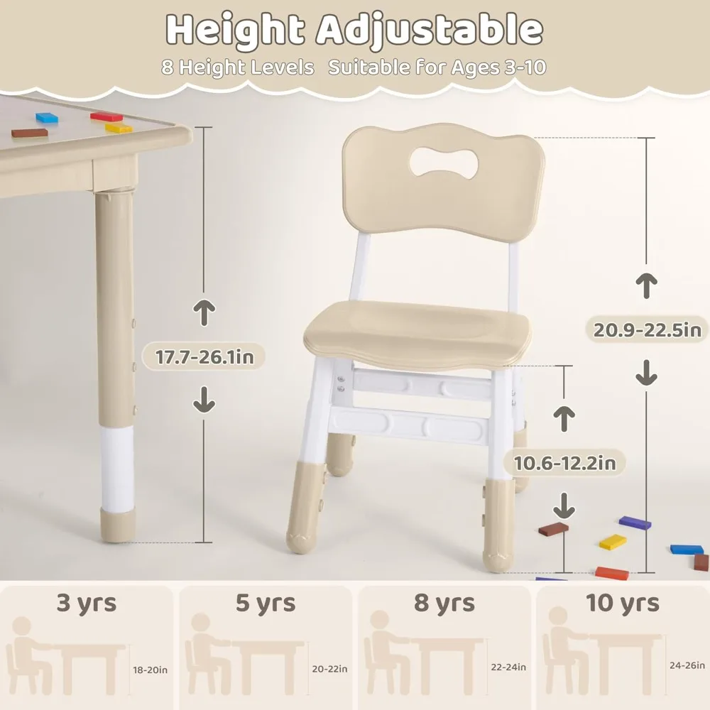 4 Chairs Set, Height Adjustable (17.7-26.1) Toddler Table and Chair Set, Multi-Activity Table with Graffiti Desk