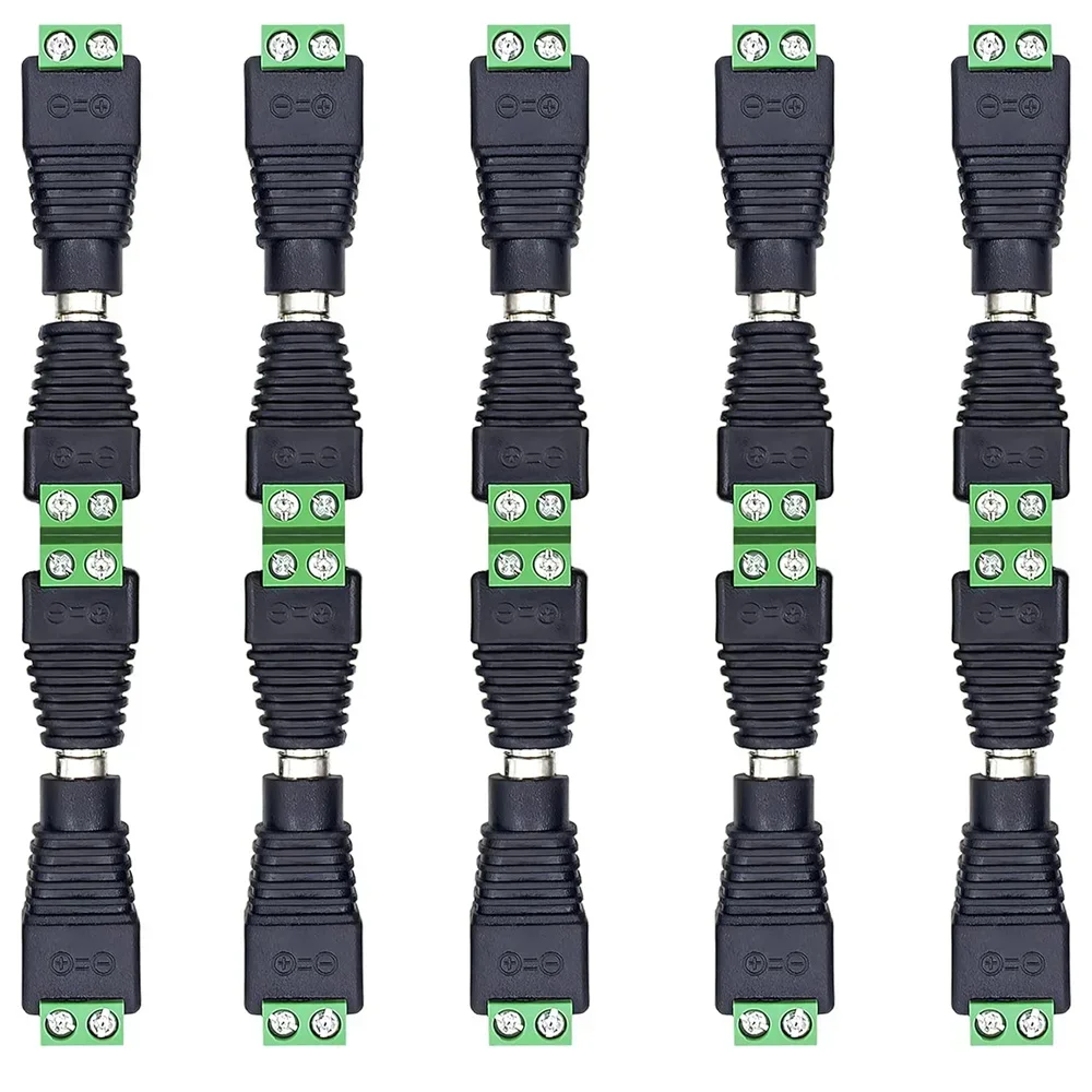 オスとメスのDCプラグ,溶接なし,5.5x2.1mmヘッド,緑色の端子監視,5ペア