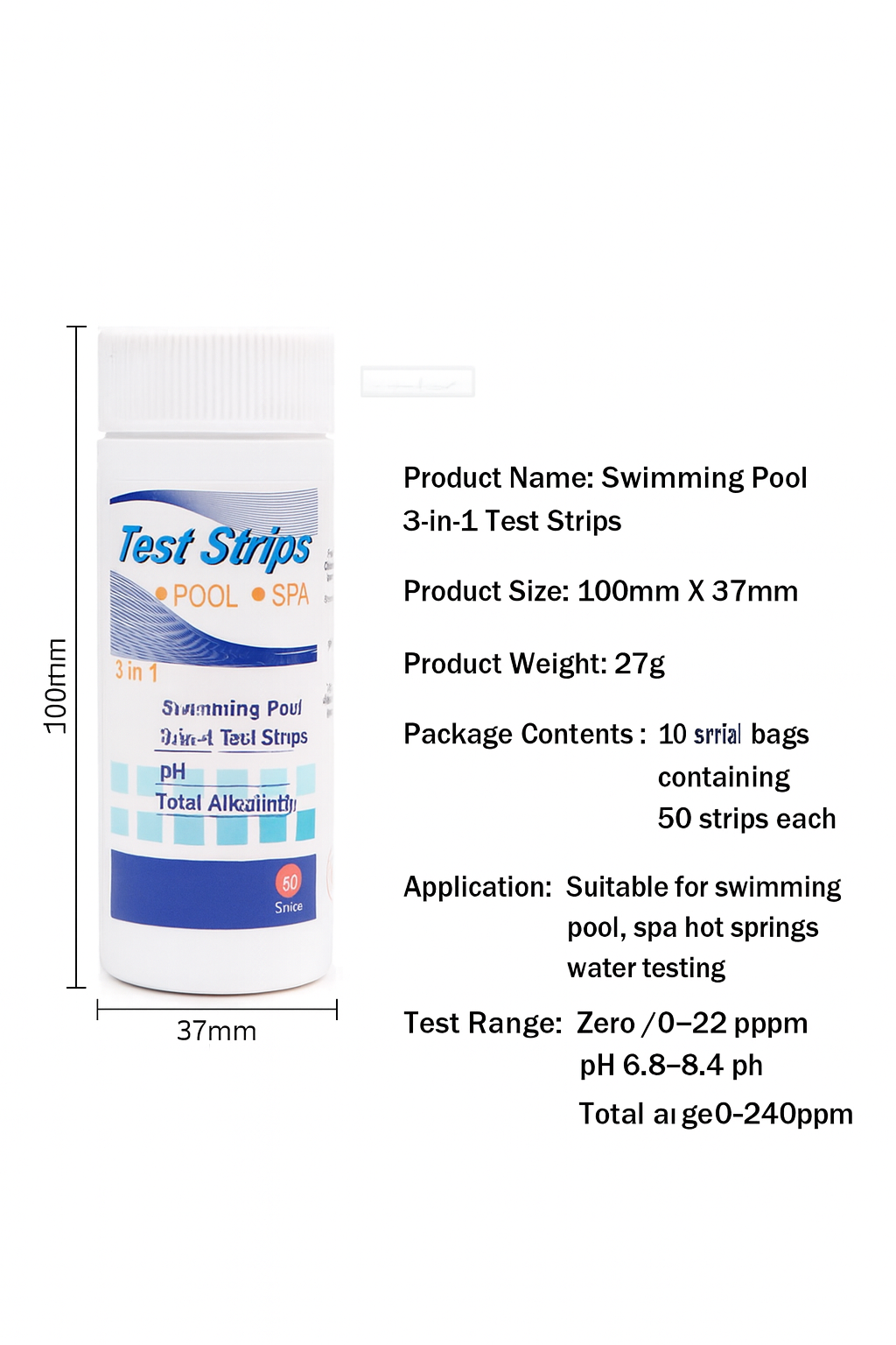 50 pz/set Strisce reattive PH cloro, carta reattiva acqua 3 in 1, strumento multiuso per durezza per piscina, SPA, acquario