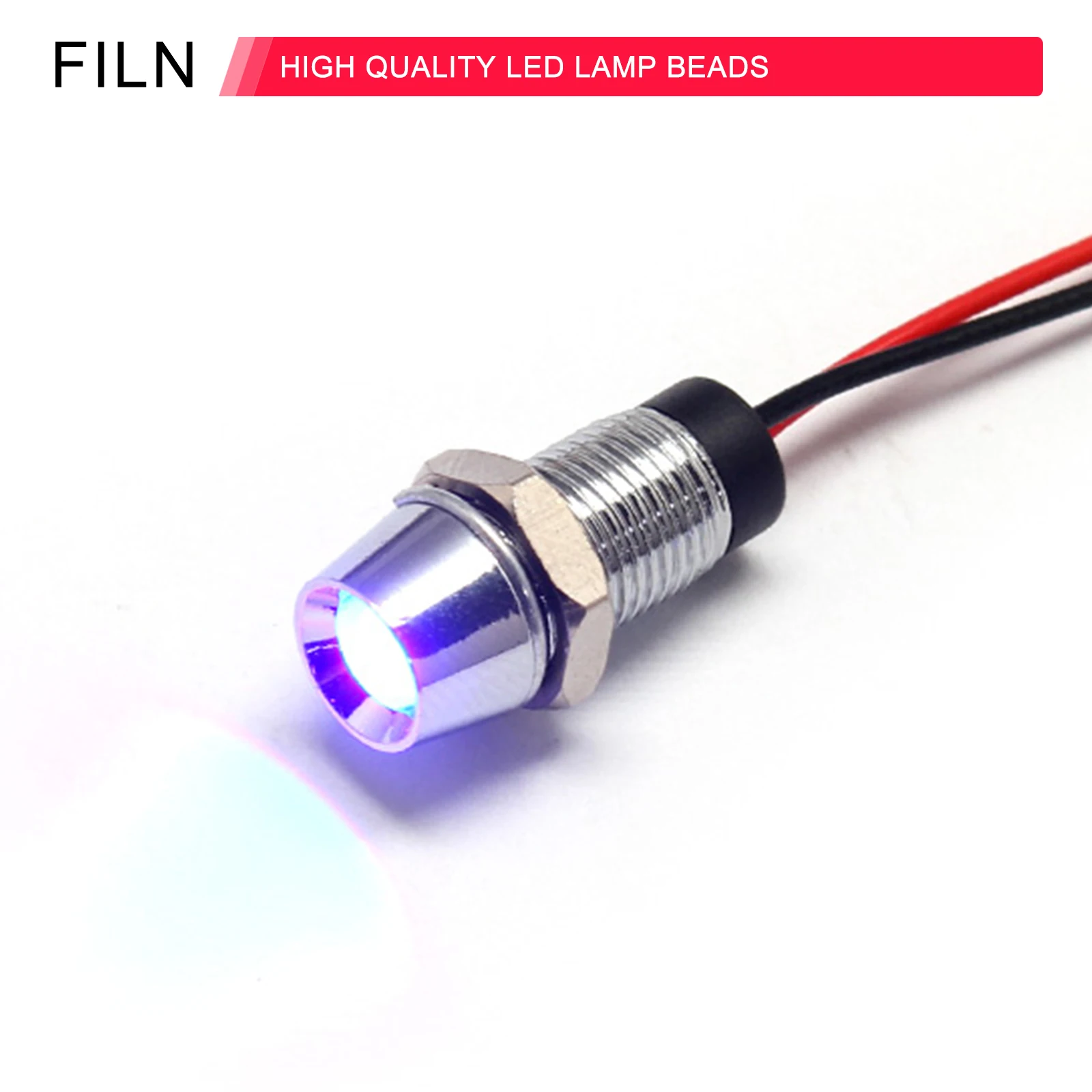 FILN 8 ミリメートル 12 ボルト金属 LED パイロットパネルダッシュ信号インジケータ警告灯 20 センチメートルケーブルクローム仕上げ車ボートマリン