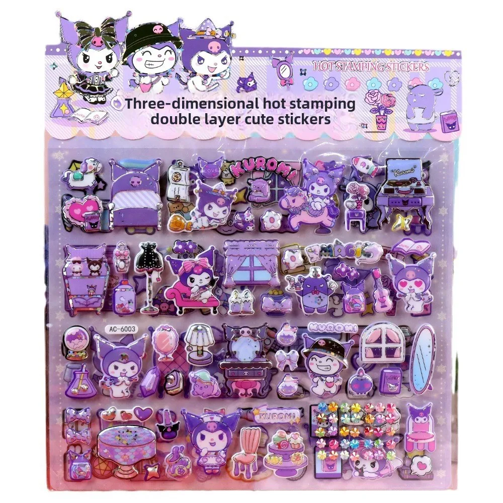 Sanrio Cartoon Dubbellaags 3D Kuromi Melody Home Stickers Grote Bubble Stickers