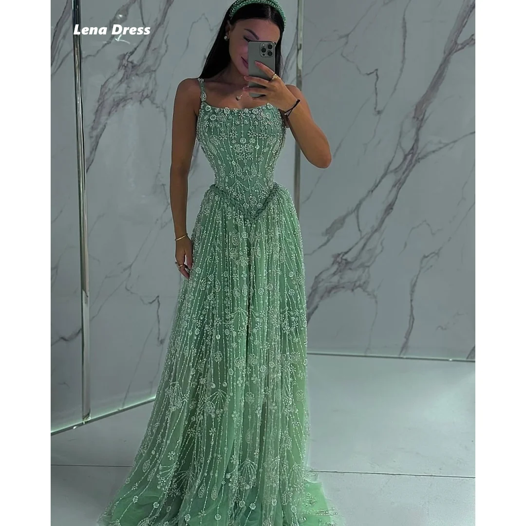 Lena Maßgeschneiderte Abendkleider Frau Elegantes Kleid Luxus Hochzeitsgast Ärmellose Linie A Perlen Spitze Robe Soiree Ballkleider