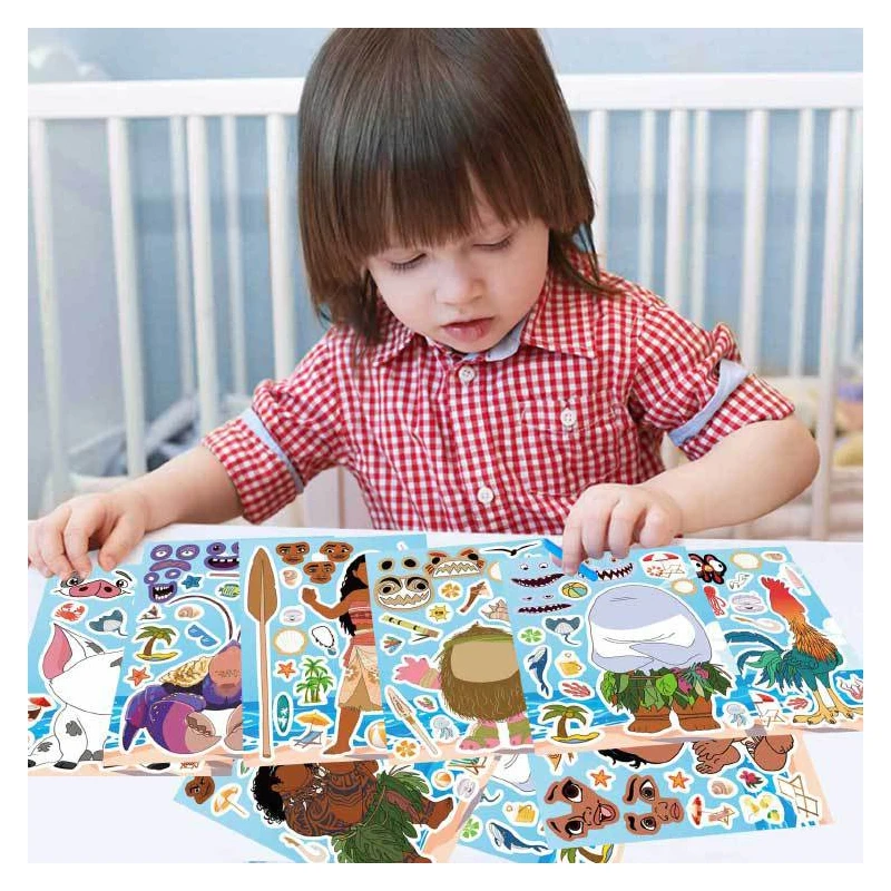 8/16 Blatt Disney Cartoon Moana DIY Make a Face Puzzle Aufkleber DIY Kinder Cartoon Lustige Montieren Puzzle Scrapbooking Aufkleber