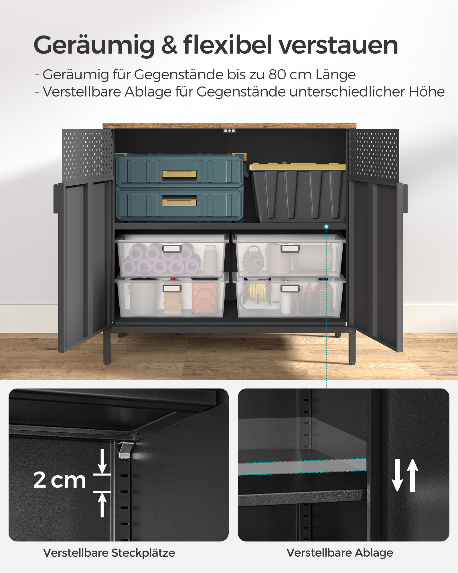 Dressoir, Keukenkast, Dubbele Deurkast, Verstelbare Vloer, Stalen Rek, Industriële Stijl Multi-Functioneel