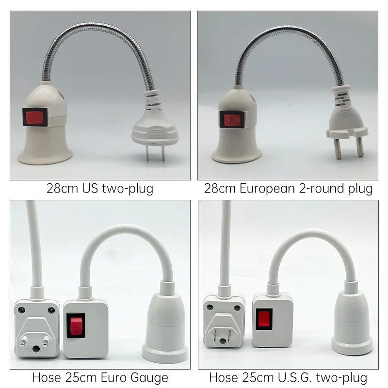 Direct Plug in Swivel Head Socket Lamp Bulb Holder With Switch EU Plug LED Table Lamp Stainless Steel Hose Steering Lever