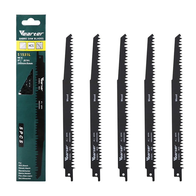 Сабельная пила Vearter S1531L 5 шт./комплект, лезвия для сабельной пилы 5TPI HCS, Сабельная пила 240 мм для резки пути, влажные и влажные бревна