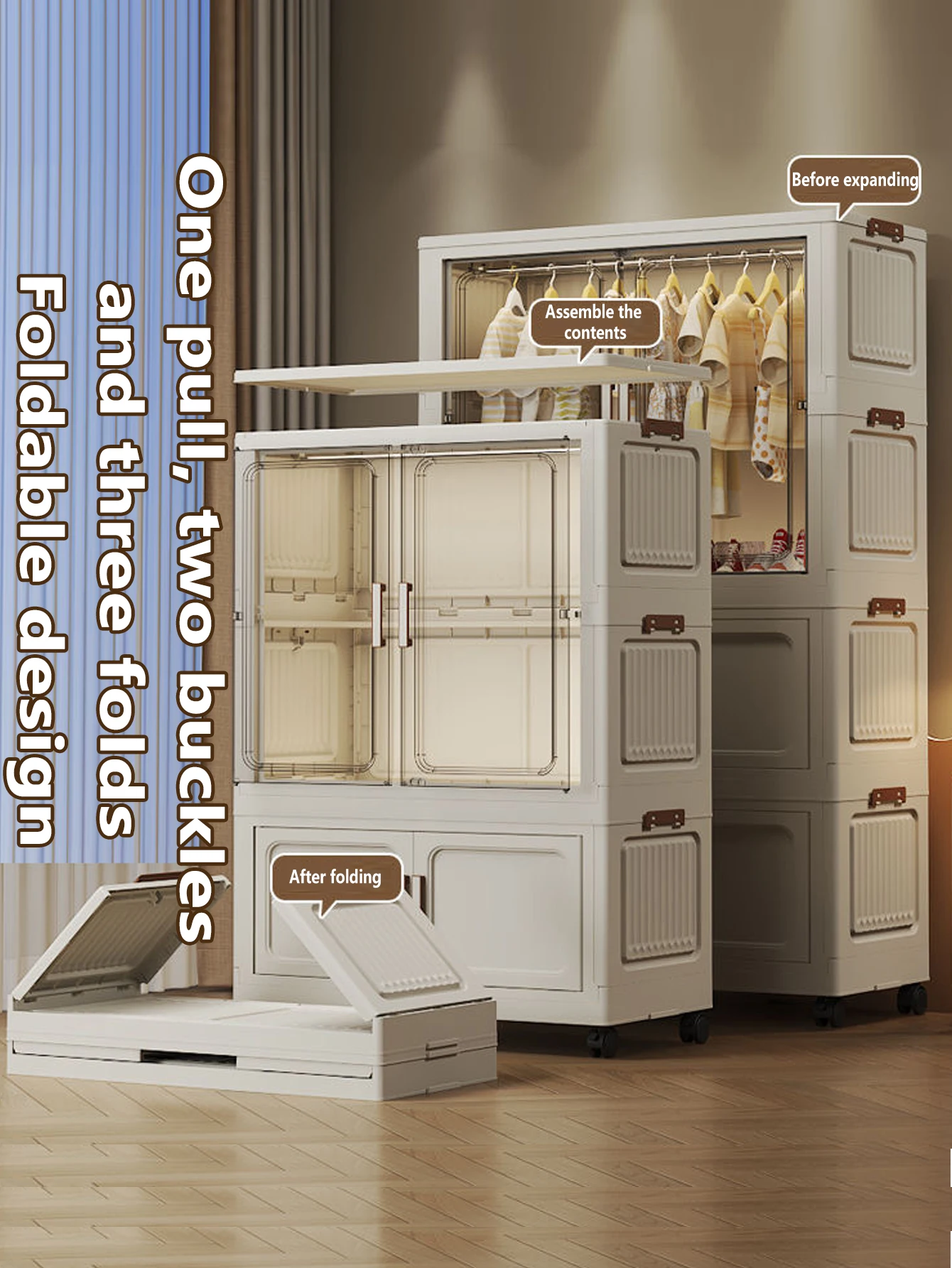 Folding Storage Cabinet Multi-Scene White/Black/Gray Home Office Kitchen Bathroom Multi-Functional Organizer with Doors