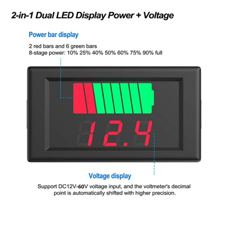 12V 24V 36V 48V 60V indicador de nivel de carga de batería de coche medidor de capacidad de batería de litio probador pantalla LED voltímetro