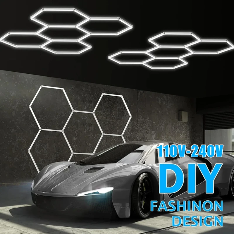 Luci da garage esagonali Griglie Lampada da soffitto a LED 6500K Luci a nido d'ape super luminose Soffitto per magazzino Negozio di auto Sala espositiva