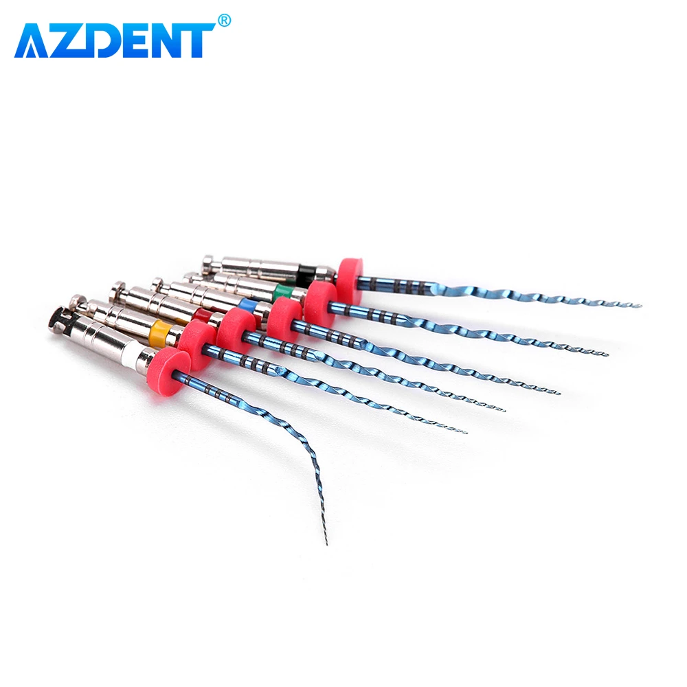 6pcs/Box AZDENT Dental Endo V Blue Root Canal Rotary File Thermal Activation NiTi Files Engine Use #15-#40 21mm/25mm Taper 04/06