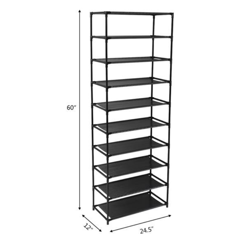10 Tier Stackable Shoe Rack Storage Shelves - Stainless Steel Frame Holds 30 Pairs Of Shoes