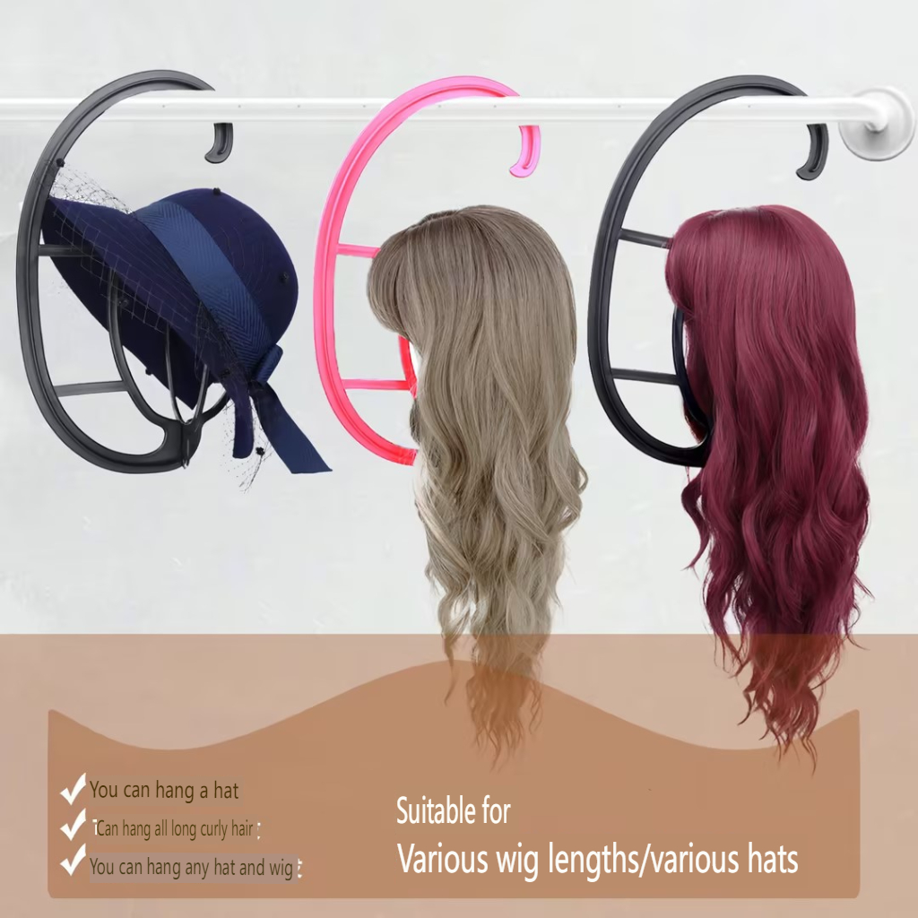 Detachable and portable plastic hanging wig holder for organizing wig storage, head cover, hat support frame