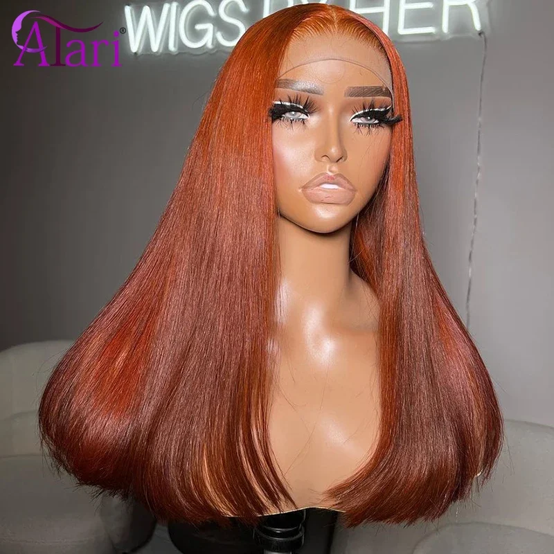 Transparente 13x4 13x6 peruca frontal do laço gengibre laranja em linha reta perucas de cabelo humano para as mulheres pré arrancadas 5x5 peruca de fechamento do laço