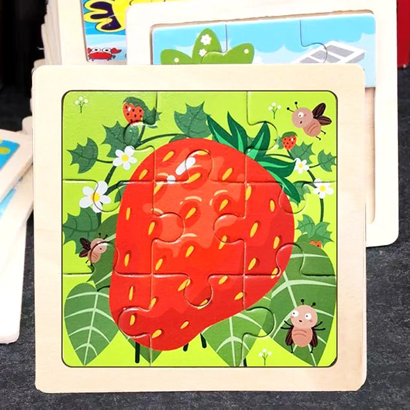 11X11Cm Bé Montessori Đồ Chơi Gỗ Xếp Hình Hoạt Hình Hình Trái Cây Xe 3d Trò Chơi Xếp Hình Giáo Dục Ghép Hình Đồ Chơi trẻ Em