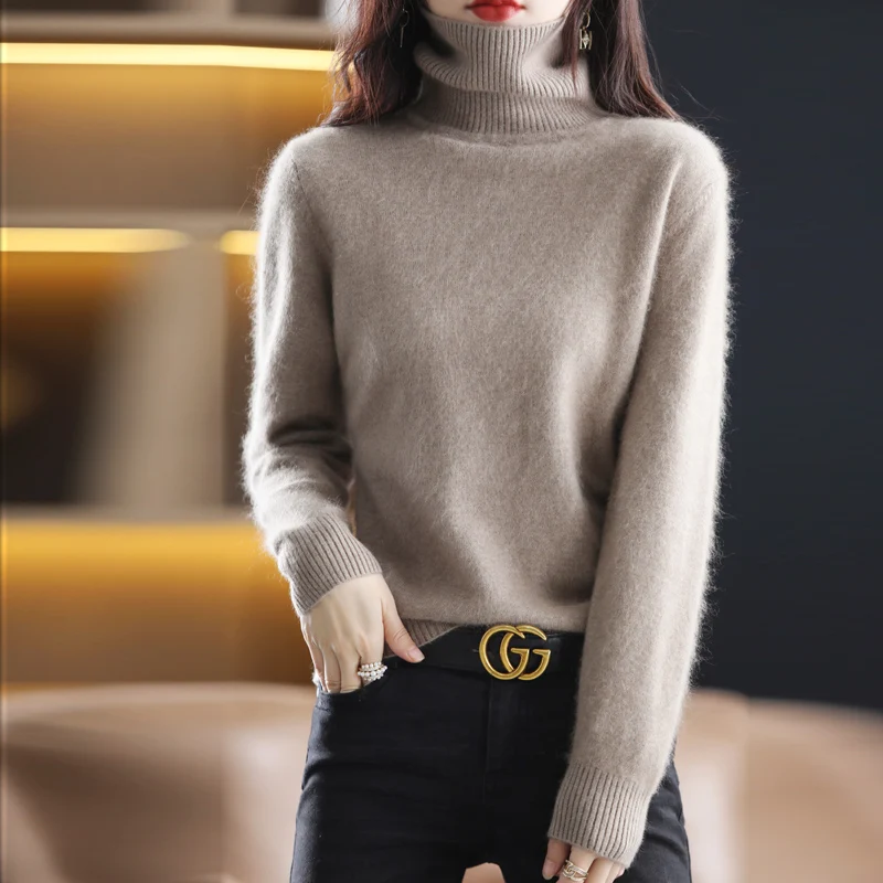 ฤดูใบไม้ร่วงและฤดูหนาวผู้หญิงคอPullover 100% Pure Mink Cashmereเสื้อกันหนาวถักนุ่มแฟชั่นผู้หญิงเสื้อผ้า