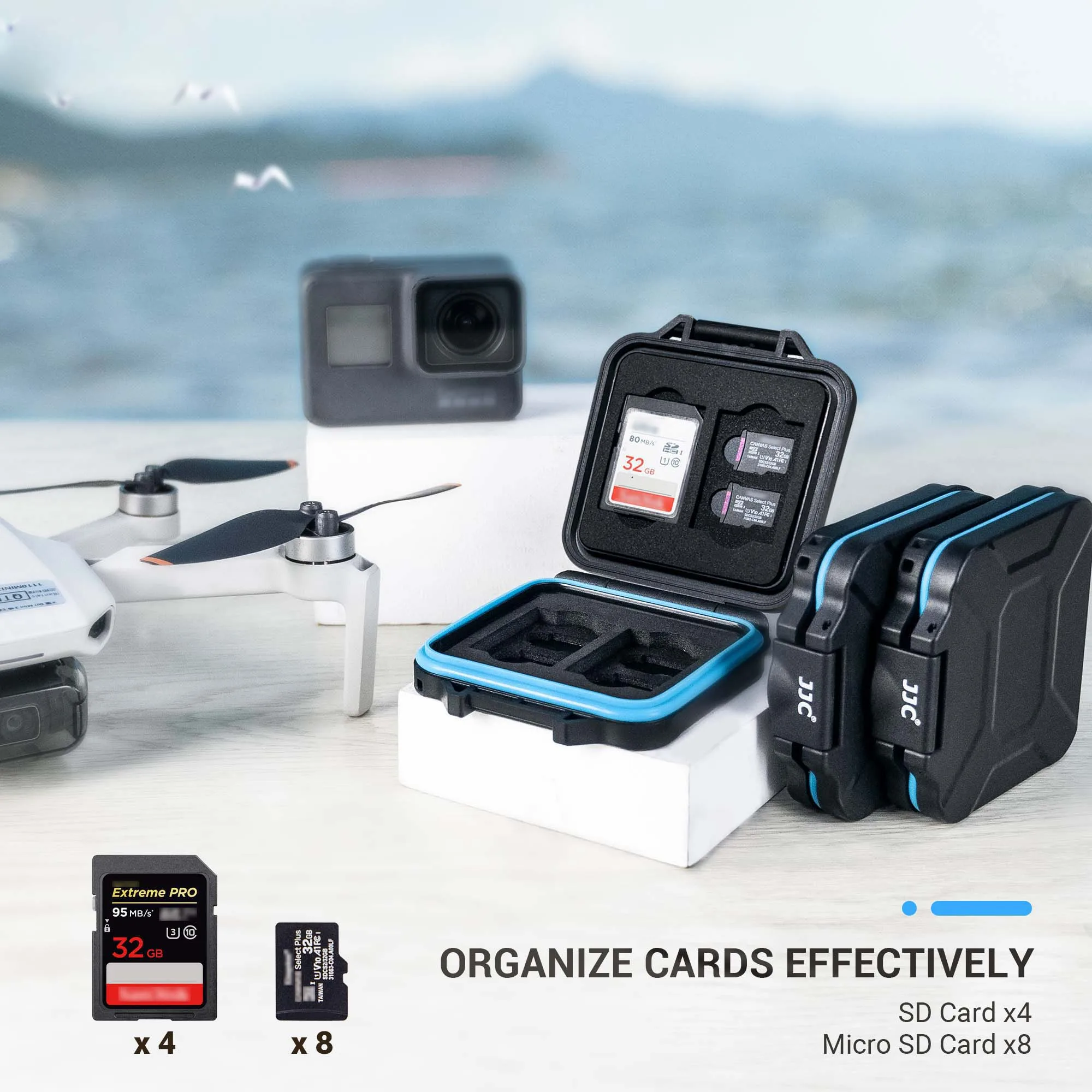 JJC Cực SD Đựng Thẻ Micro SD Thẻ Người Tổ Chức Thẻ Nhớ Hộp Bảo Quản Cho 4 SD SDHC SDXC + 8 Micro SD TF Thẻ