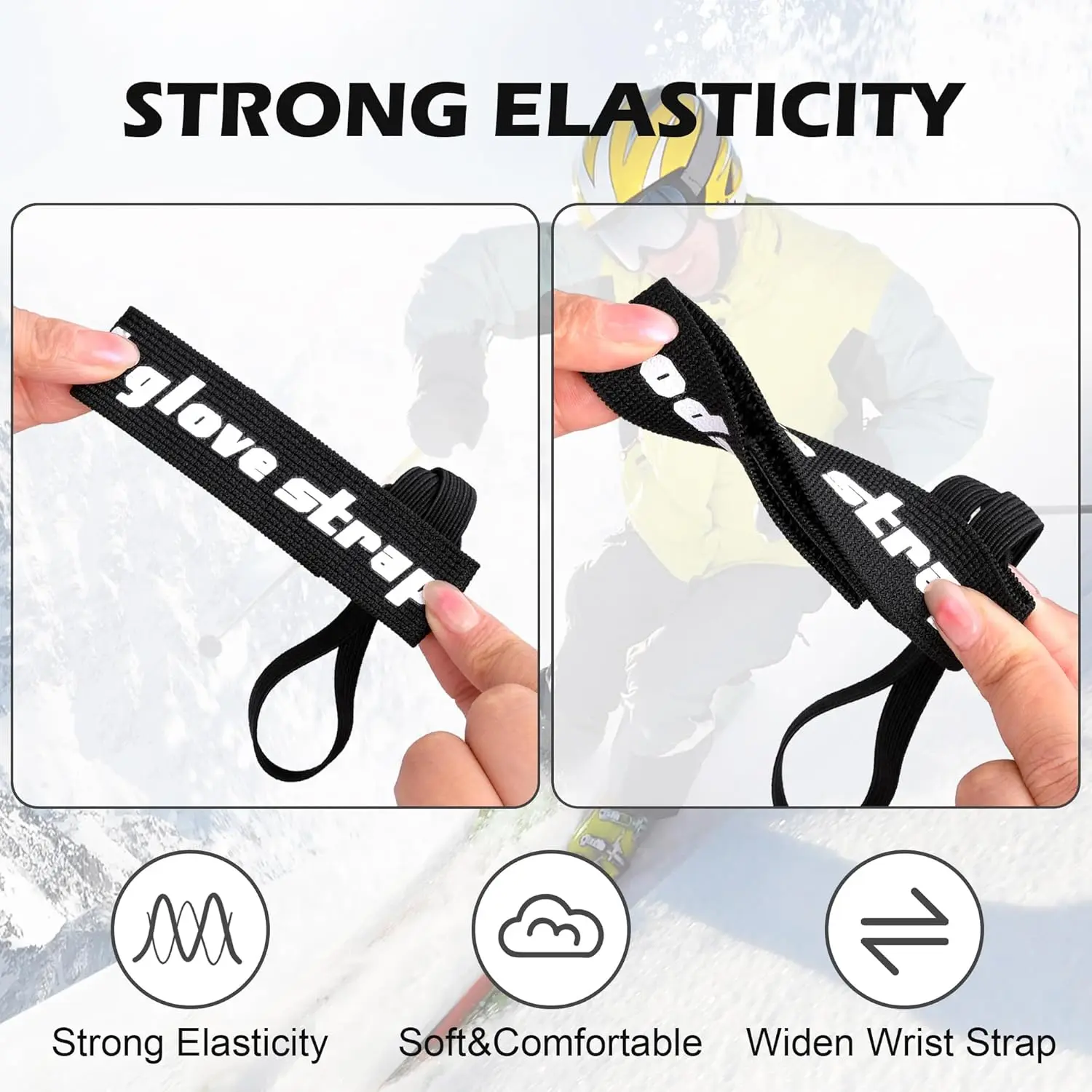 Sporthandschuh-Sicherheitsgurt, elastischer Skihandschuh, Leine, Halter, Skihandschuhe, Leine, Handschellen zum Aufhängen, Handschuh zum Skifahren, Snowboarden