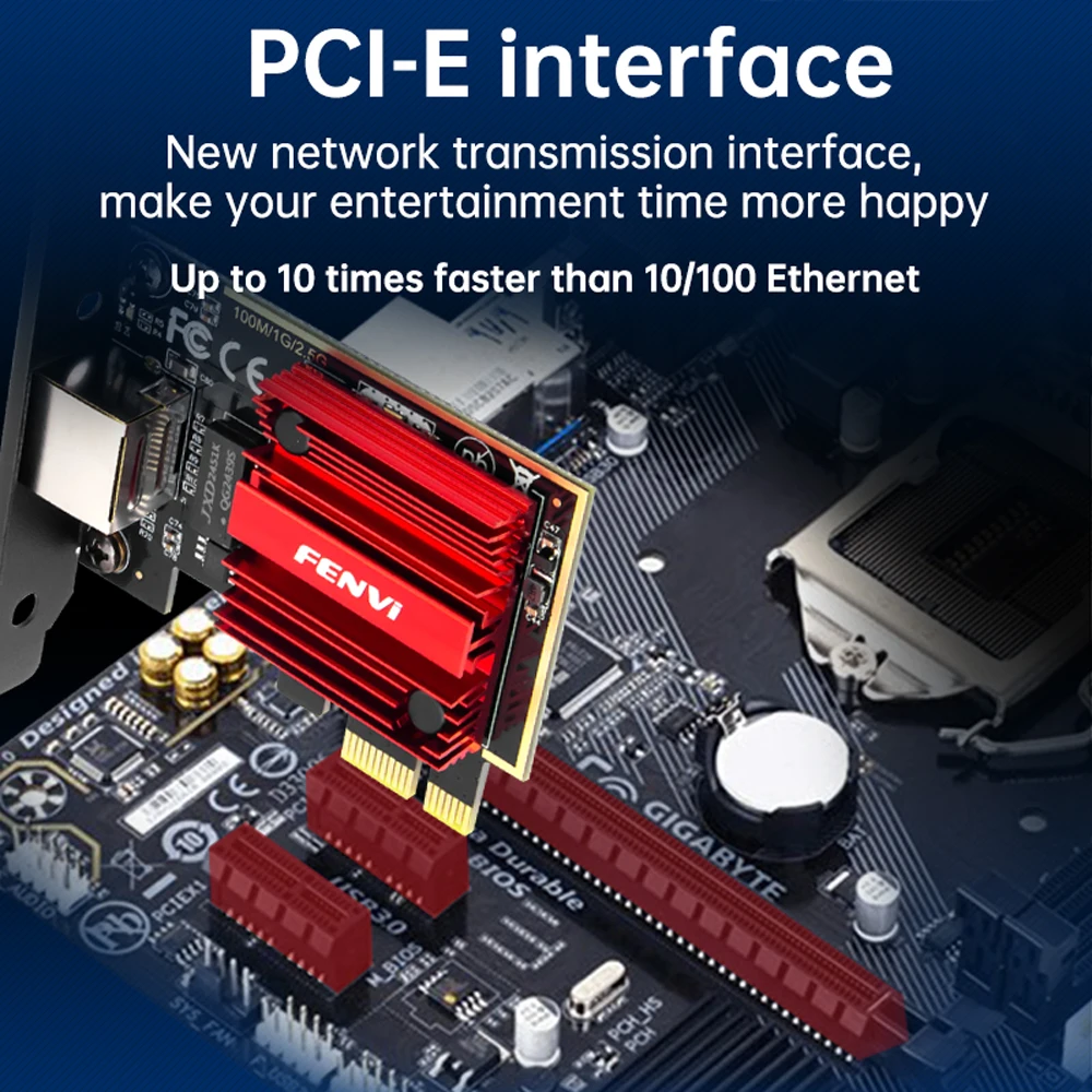 FENVI 2.5G PCI-E To RJ45 Network Card RTL8125B Chip 100/1000Mbps 2.5Gbps Ethernet Wired LAN Controller Adapter For Win7/8/10/11