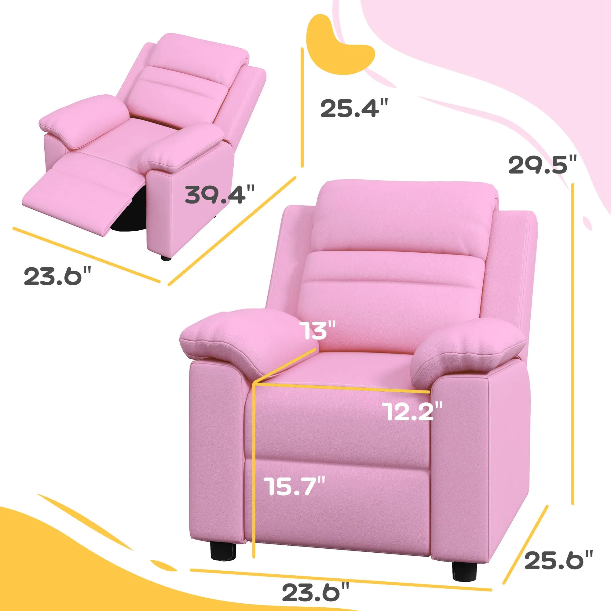 Kids Recliner Chair with Armrest, Footrest, Headrest, Pink