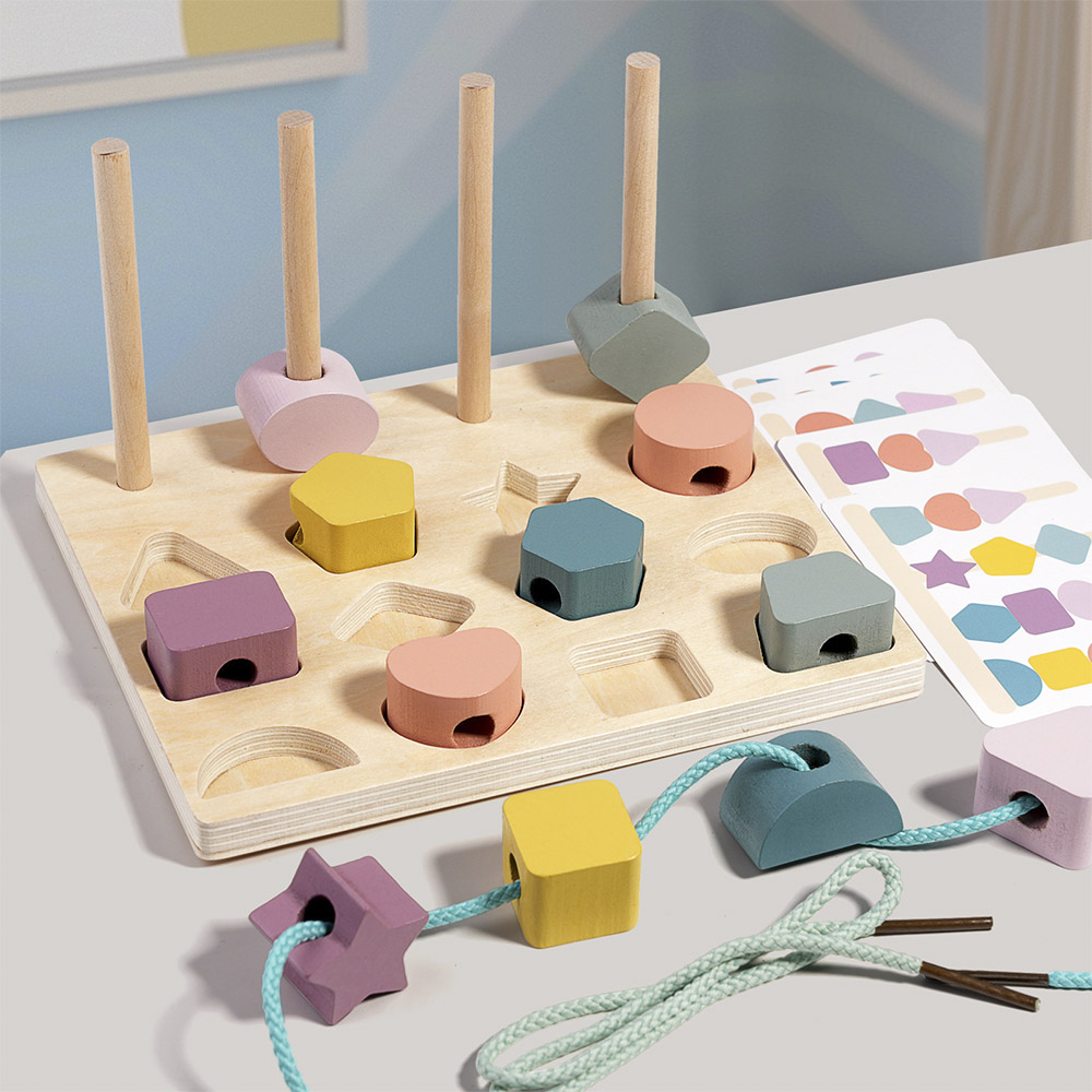 Kids Montessori Wooden Toys Color Shape Matching Puzzle Game Colorful Beaded Color Cognition Educational Toys Gift For Children