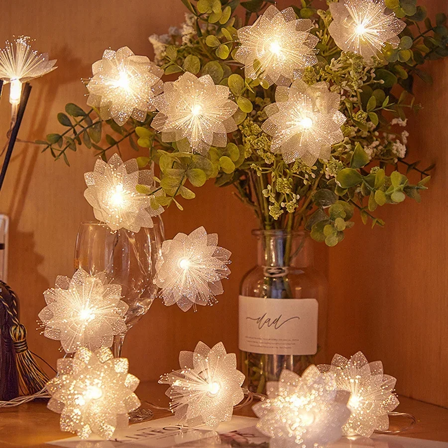 Guirxiété lumineuse LED en fibre optique à piles, décoration de Noël, fête du Nouvel An, feston de fleurs artificielles, nickel é, 2 m, 3m