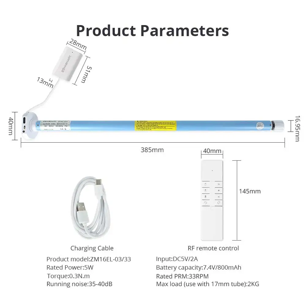 Zemismart-Motor de persianas enrollables Zigbee para tubo de 17mm, 25mm y 28mm, Motor de cortina recargable, funciona con Tuya, Alexa y Google Home