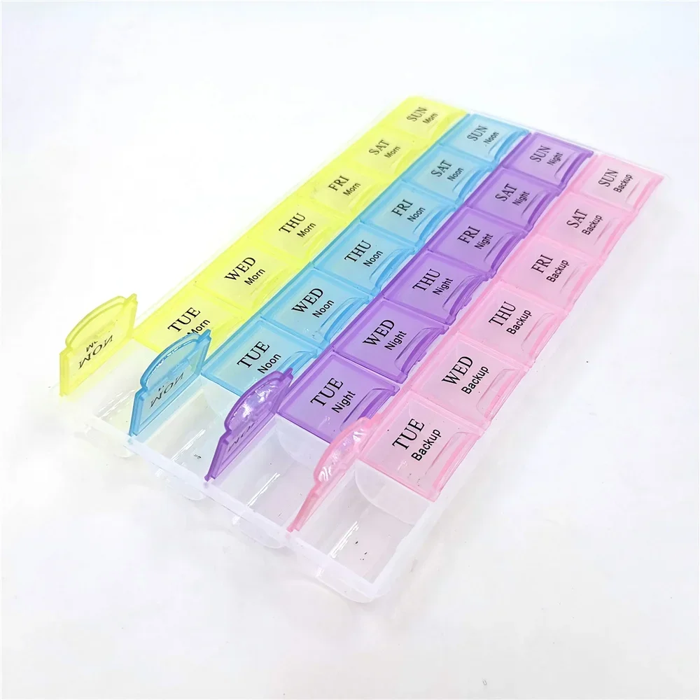 1PCS 4 แถว 28 สี่เหลี่ยม/3 แถว 21 กริด/2 แถว 14 กริดรายสัปดาห์ 7 วันแท็บเล็ตกล่องยาผู้ถือยาคอนเทนเนอร์กรณี