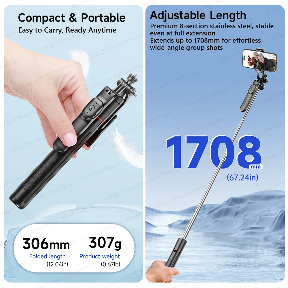 F16 Tripod 1/4'' Interface Extendable Selfie Stick for Smartphone 360° Rotat Shooting Vlog Video Live Broadcast Film with Remote