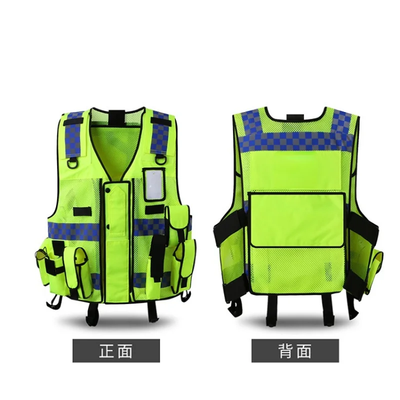 Reflective Vest Multi-bag Construction Site Building Safety Protection Vest Fluorescent Clothes Jacket