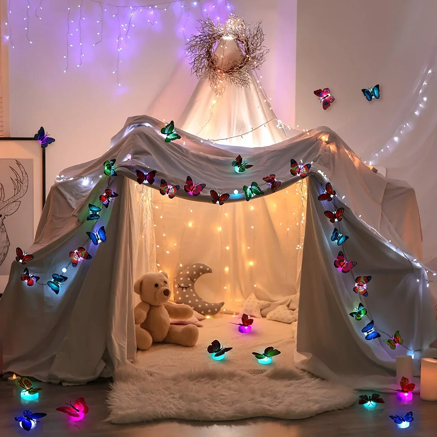 20 adesivi per luce notturna con decorazione a farfalla a LED 3D, lampada da parete singola e doppia per feste festive in giardino, cortile, prato
