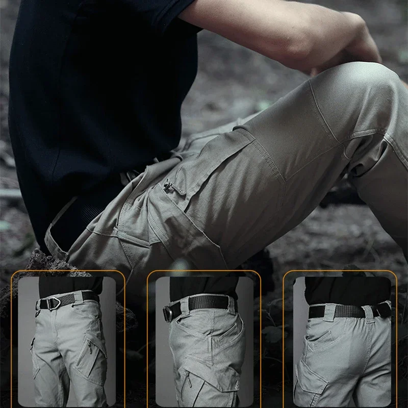 Calças cargo masculinas com vários bolsos, à prova d'água, resistente ao desgaste, macacão de treinamento casual, roupas confortáveis e respiráveis