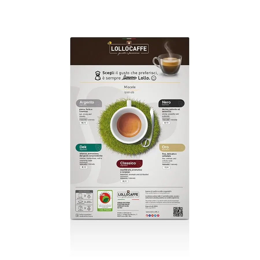 Café gaufré compostable Lollo, mélange d'argent, 600 dosettes, système ESE
