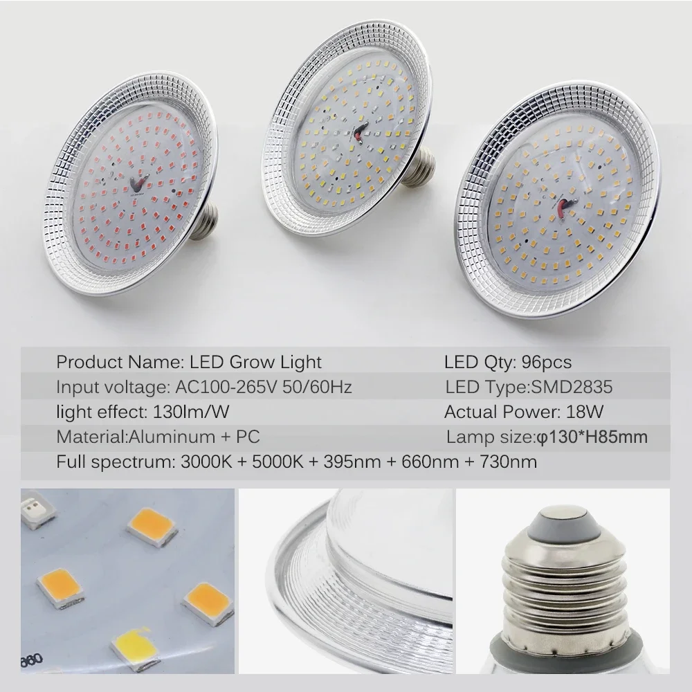 AC100-265V LED Grow Light Spectrum เต็มสําหรับผัก Bloom โคมไฟ E27 โรงงานหลอดไฟสําหรับ Hydroponics LED Grow Light สําหรับพืชในร่ม