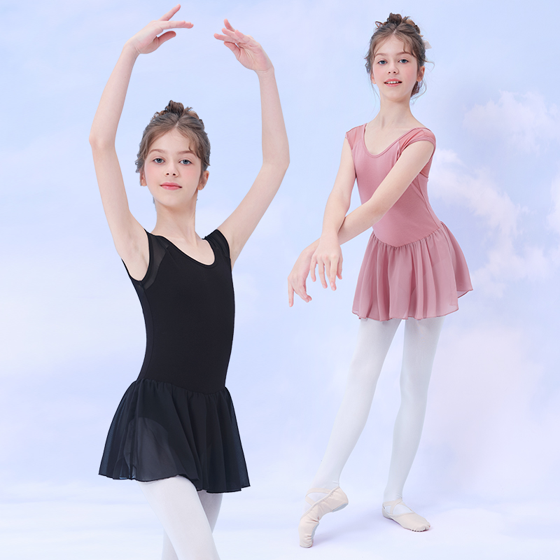 Vestido de balé feminino sem mangas, vestido collant de dança de algodão, vestido de dança para meninas, crianças, collant de balé com saia de chiffon