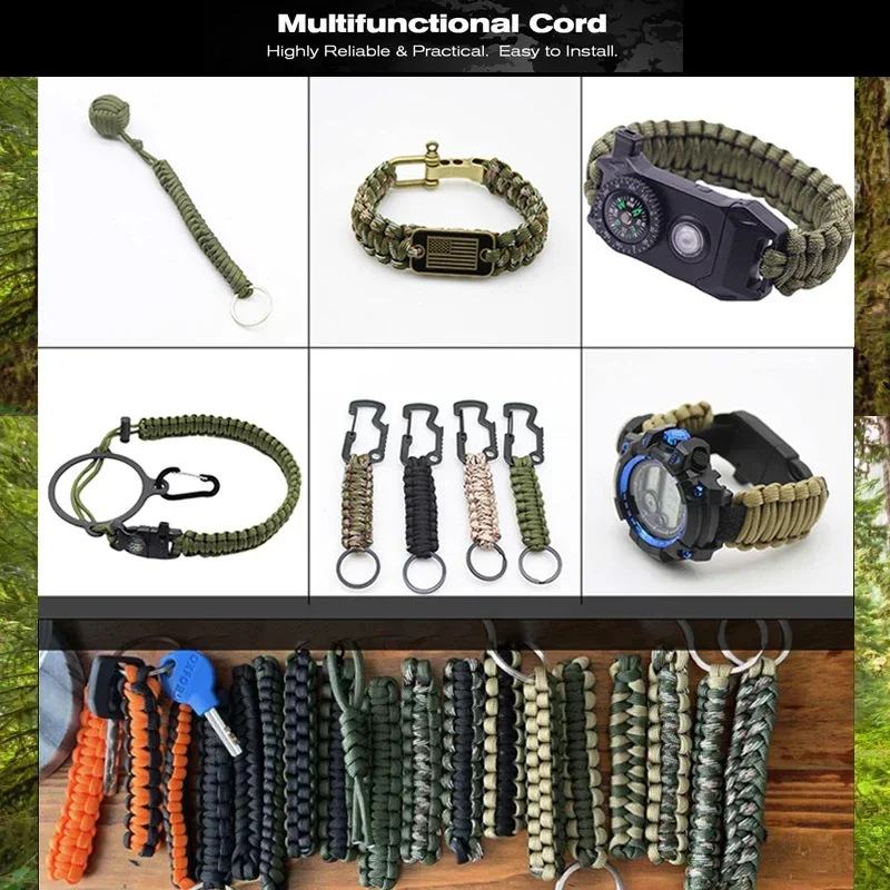 Corda paracord militar 550, 100m 50m 31m, 7 fios, 4mm, cabo de paraquedas, acampamento ao ar livre, equipamento de sobrevivência, pulseira diy, linha de barraca