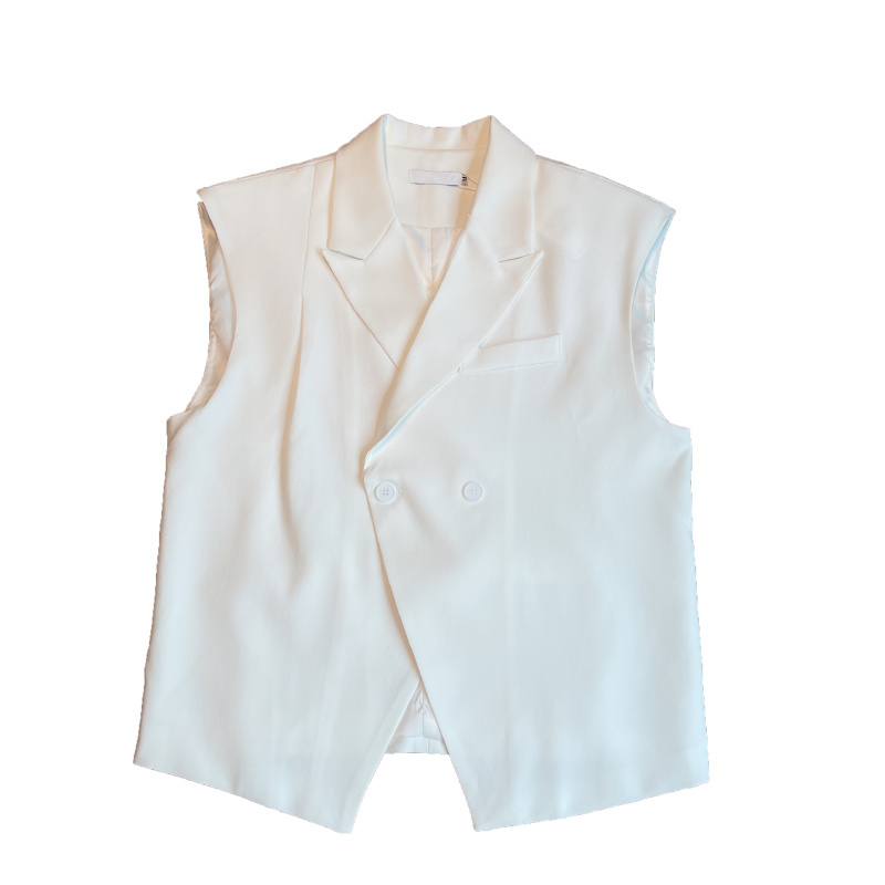 Gilet court à col cranté pour homme, noir, blanc, document uni, design décontracté, nouvelle tendance, été 2024