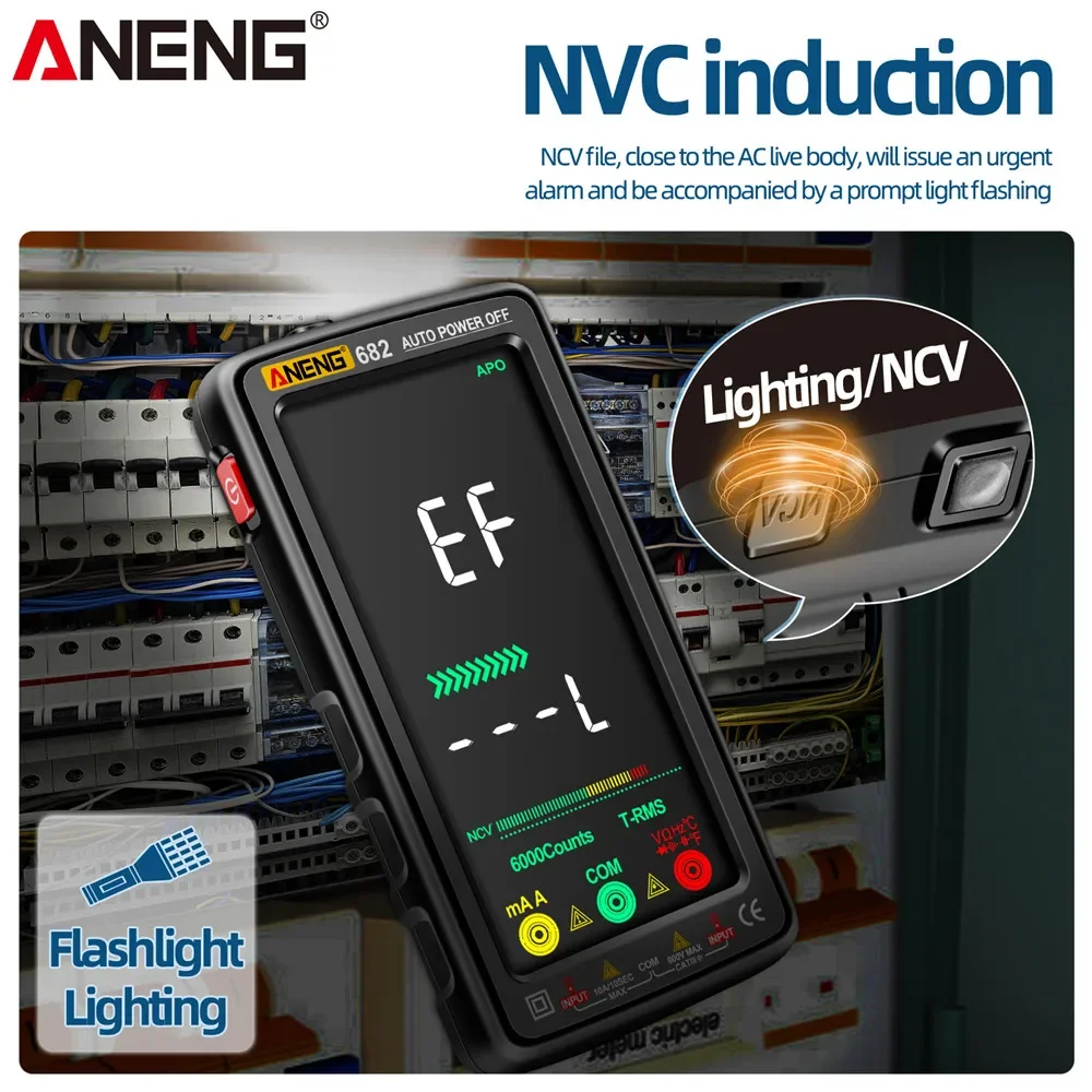 VA Reverse Display Non-contact Multimeter ANENG 682 AC/DC Current Voltage Capacitance Resistance USB Rechargeable NVC Induction