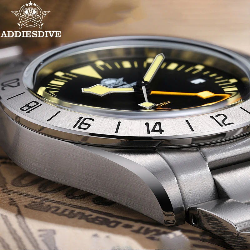 ADDIESDIVE GMT นาฬิกาผู้ชาย 39mm DIVER Luminous ปฏิทินสแตนเลส 20ATM นาฬิกาควอตซ์ Reloj Hombre