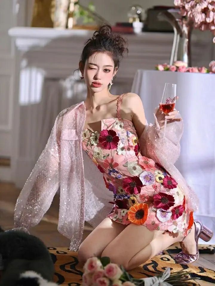 Tecido de renda flor 3d colorido, vestido de casamento diy, luxo, mais recente, tridimensional, girassol, flutuante, malha macia, renda bordada