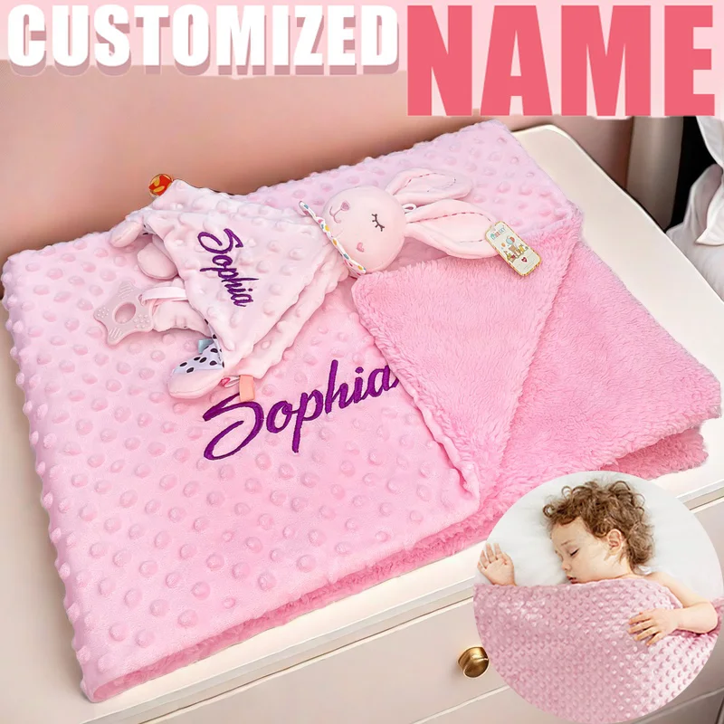 Manta personalizada para bebé, cochecito para recién nacido, muñecos durmientes, manta personalizada con nombre, chupete de felpa, funda de toalla tranquilizadora, regalo