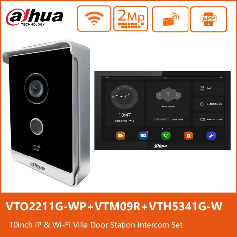 Dahua wi-fi poe kit de vídeo porteiro 10 polegada monitor toque sem fio vídeo porteiro campainha estação VTO2211G-WP VTH5341G-W sistema