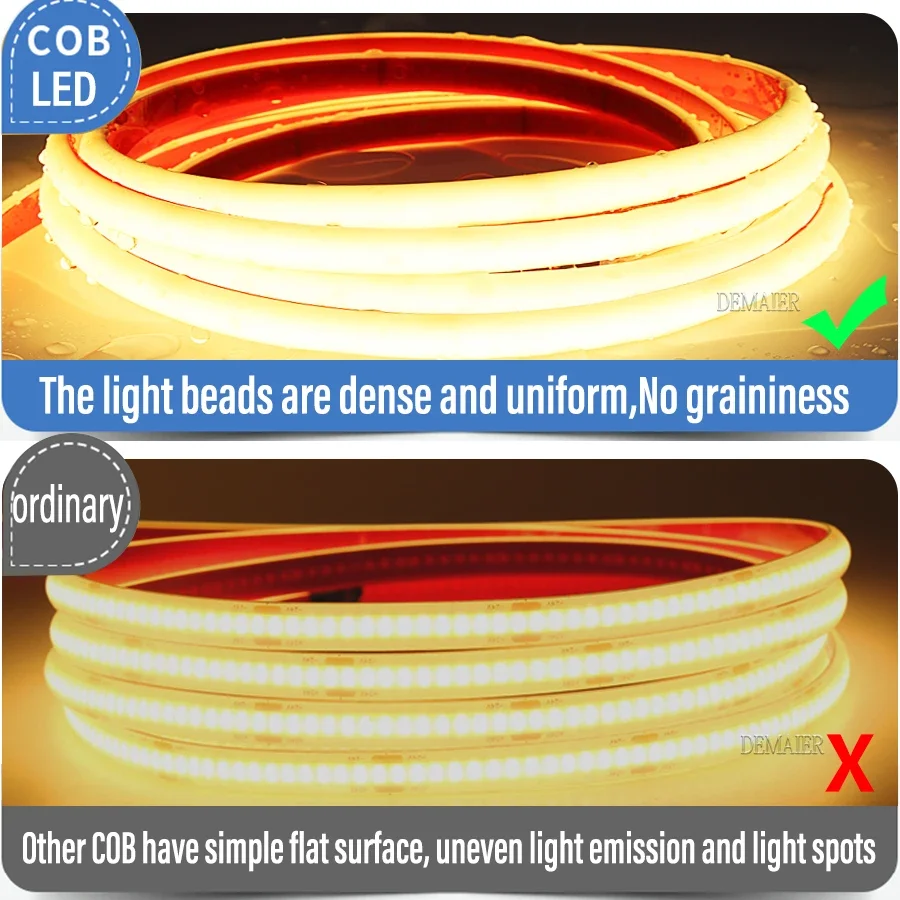 Tira de luces LED COB IP68 de 24V, 12V, resistente al agua, 3000K4000K, 6000K, luz de neón subacuática, 12V, 320Leds/m, cinta Flexible, iluminación RA90